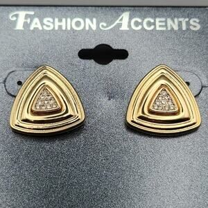 Fashion Accents Geometric Triangle Stud Earrings – Goldtone with Crystals